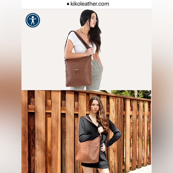 KIKO genuine Pebble brown Leather shoulder crossbody bag adjustable strap - Picture 2 of 16